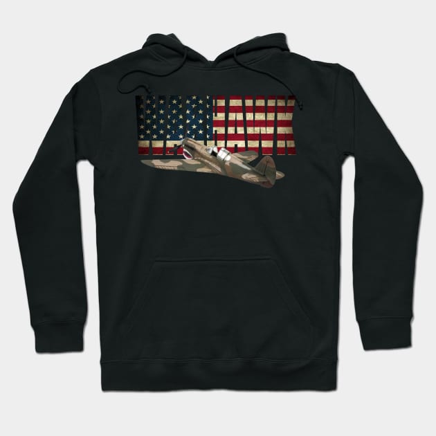 P-40 Warhawk Airplane American US flag Hoodie by Dirty Custard Designs 